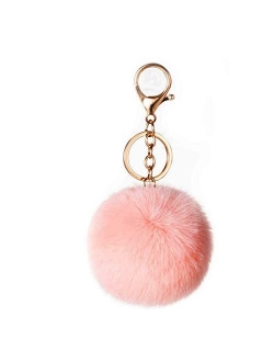 Faux Rabbit Fur Ball Pom Pom Keychain for Car Key Ring Phone Handbag Charm Tote Pendant