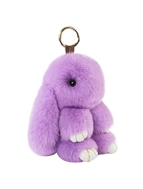 ETENOVA Bunny Keychain Soft Cute Rex Rabbit Fur Keychain Car Handbag Keyring Bag Charms Pendant