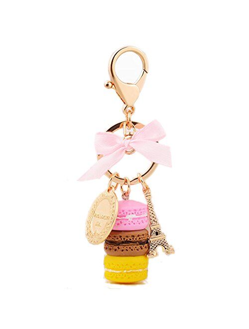 ZOONAI Macaron Cake Eiffel Tower Keychain Bowknot Car Keyring Bag Purse Pendant