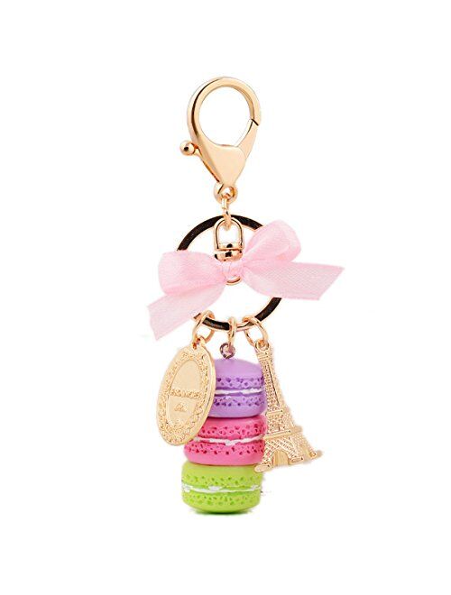 ZOONAI Macaron Cake Eiffel Tower Keychain Bowknot Car Keyring Bag Purse Pendant