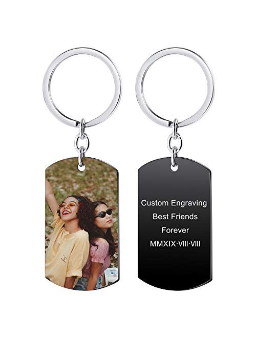 MeMeDIY Personalized Dog Tag Keychain Personalized Photo Custom Photo Tungsten Stainless Steel