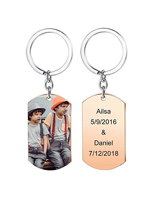 MeMeDIY Personalized Dog Tag Keychain Personalized Photo Custom Photo Tungsten Stainless Steel