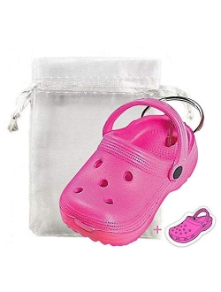 Mini Clog Shoe Keychain with Organza Gift Bag and Clog Sticker- 5" total size with ring - Choose Color