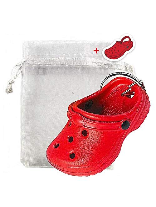 Mini Clog Shoe Keychain with Organza Gift Bag and Clog Sticker- 5" total size with ring - Choose Color