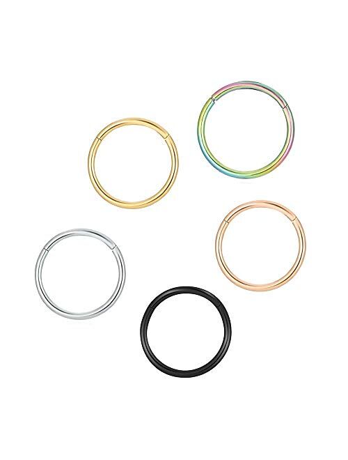 Nose Rings Hoop, 316L Surgical Steel Hinged Nose Rings Hoop 20G 18G 16G 14G Septum Ring Helix Cartilage Hoop Earring Body Piercing Jewelry 5mm-14mm Diameter, Gold, Rose G