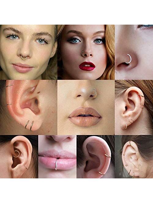 Nose Rings Hoop, 316L Surgical Steel Hinged Nose Rings Hoop 20G 18G 16G 14G Septum Ring Helix Cartilage Hoop Earring Body Piercing Jewelry 5mm-14mm Diameter, Gold, Rose G