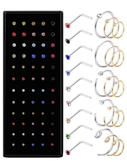 Milacolato 36-75pcs 316L Stainless Steel Nose Ring Hoop Nose Stud Piercing for Women Girls Hoop Cartilage Tragus Ear Piercing Set