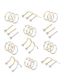 Milacolato 36-75pcs 316L Stainless Steel Nose Ring Hoop Nose Stud Piercing for Women Girls Hoop Cartilage Tragus Ear Piercing Set