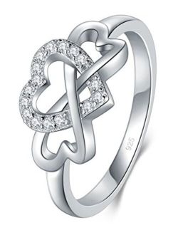 925 Sterling Silver Ring, BoRuo High Polish Cubic Zirconia Infinity and Heart Tarnish Resistant Comfort Fit Ring