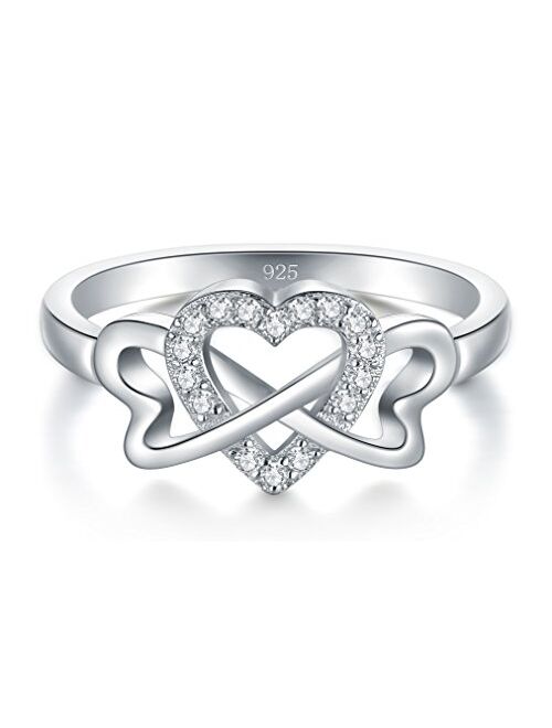 925 Sterling Silver Ring, BoRuo High Polish Cubic Zirconia Infinity and Heart Tarnish Resistant Comfort Fit Ring