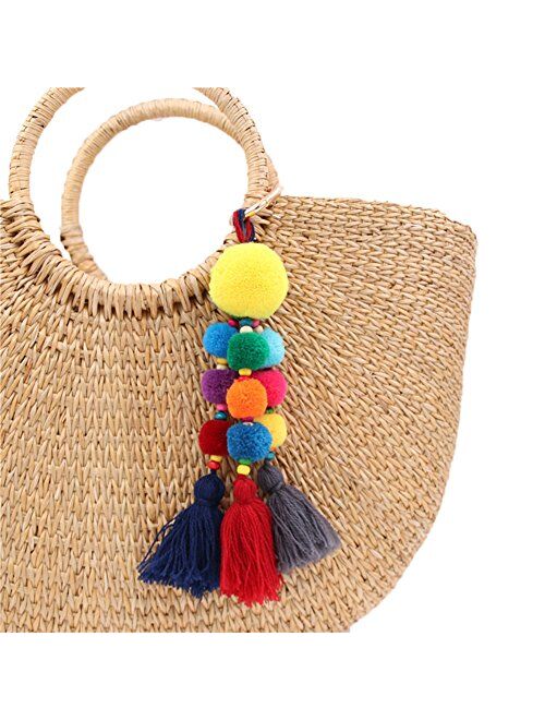 QTMY Colorful Tassel Bag Charm for Women,Layered Tassel Keychain Keyring Purse Handbag Decor Pendant