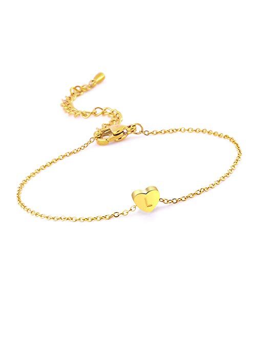 VU100 Dainty Heart Initial Letter Anklet Bracelet, Silver/Gold/Rose Gold Stainless Steel Alphabet Charm for Women Girls Foot Ankle Jewelry Gift