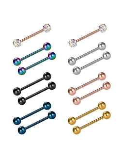 vcmart 14pcs 14G 12-18mm Tongue Rings Nipple Straight Barbells Surgical Steel Body Piercing Jewelry