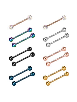 vcmart 14pcs 14G 12-18mm Tongue Rings Nipple Straight Barbells Surgical Steel Body Piercing Jewelry