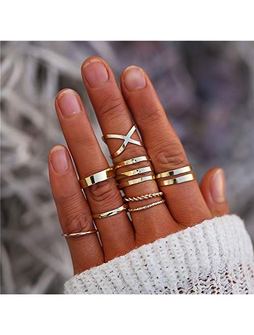 FINETOO 8 PCS Simple Knuckle Midi Ring Set Vintage Plated Gold/Silver for Women/Girl Finger Stackable Rings Set DIY Jewelry Gifts