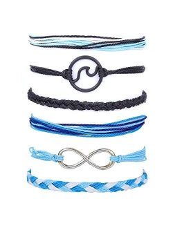 SOFTONES Boho Rope Ankle Bracelets for Women Waterproof Adjustable Braided Anklets for Teen Girls - Turtle|Wave|Beads|Infinite|Starfish|Boat Anchor