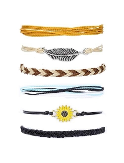 SOFTONES Boho Rope Ankle Bracelets for Women Waterproof Adjustable Braided Anklets for Teen Girls - Turtle|Wave|Beads|Infinite|Starfish|Boat Anchor