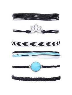 SOFTONES Boho Rope Ankle Bracelets for Women Waterproof Adjustable Braided Anklets for Teen Girls - Turtle|Wave|Beads|Infinite|Starfish|Boat Anchor