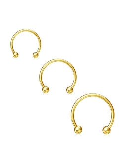 NZDLM Horseshoe Hoop Nose Rings Cartilage Earring Nose Septum Nose Nostril Stainless Steel Bull Nose Ring for Women Girls Men