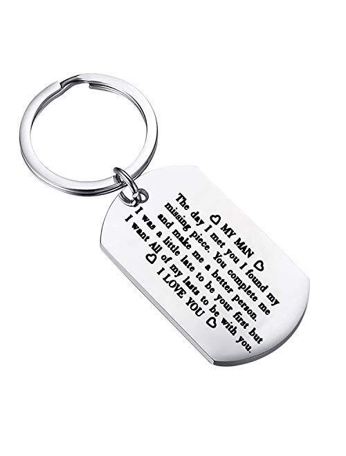 FUSTMW to My Man Keychain Husband Boyfriend Key Chain Gift I was a Little Late to Be Your First But I Want All of My Lasts to Be with You