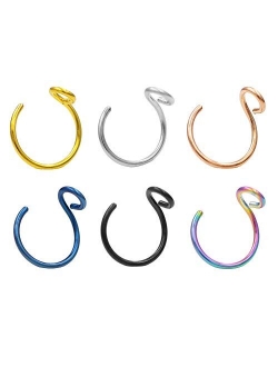 JOFUKIN 6pcs Fake Nose Ring 20G Faux Piercing Jewelry 8mm Face Nose Hoops Set for Unisex