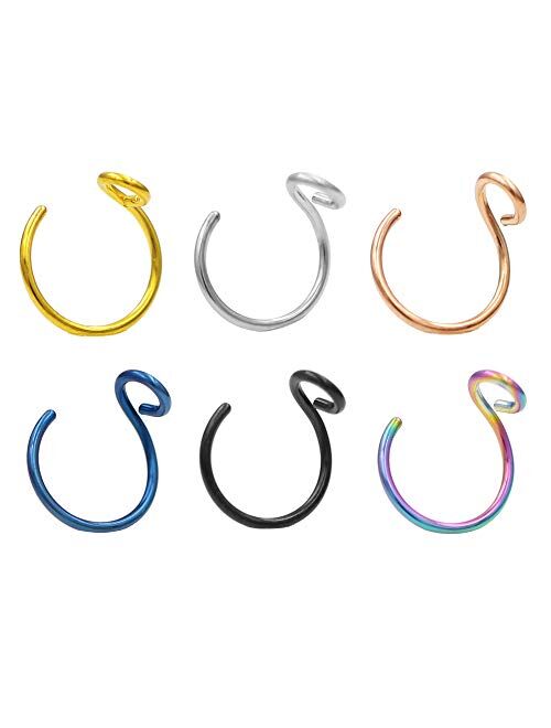 JOFUKIN 6pcs Fake Nose Ring 20G Faux Piercing Jewelry 8mm Face Nose Hoops Set for Unisex