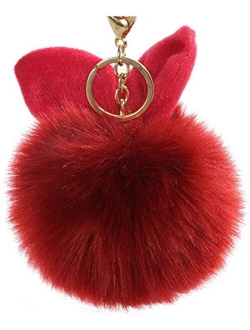 HXINFU Real Rabbit Fur Pom Pom Ball Keychain Fox Head Fluffy Ball Keychain