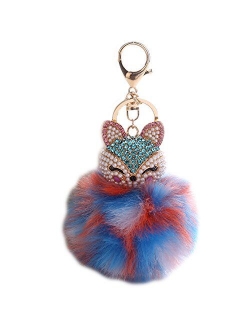 HXINFU Real Rabbit Fur Pom Pom Ball Keychain Fox Head Fluffy Ball Keychain