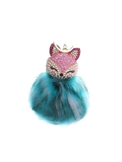 HXINFU Real Rabbit Fur Pom Pom Ball Keychain Fox Head Fluffy Ball Keychain