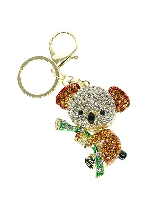 Cooplay Cute Lovely Koala Bear Animal Diamond Crystal Rhinestone Gold Crystal Keychain Charm Pendent Beautiful Accessories The Best Gift for Girl Women Purse Handbag Bag 