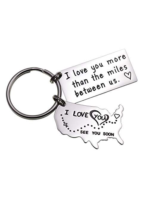 LParkin Love Keychains for Couples I Love You More Than The Miles Between Us I'll Always Love You Long Distance Relationship Gift Going Away State Keychain