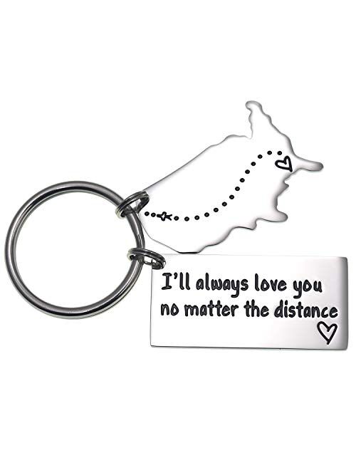 LParkin Love Keychains for Couples I Love You More Than The Miles Between Us I'll Always Love You Long Distance Relationship Gift Going Away State Keychain