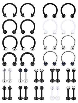 SCERRING 16g Lip Rings Stainless Steel Horseshoe Labret Monroe Lip Rings Nail Tragus Helix Earrings Studs Ring Medusa Piercing Jewelry 8mm 36PCS