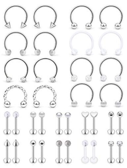 SCERRING 16g Lip Rings Stainless Steel Horseshoe Labret Monroe Lip Rings Nail Tragus Helix Earrings Studs Ring Medusa Piercing Jewelry 8mm 36PCS