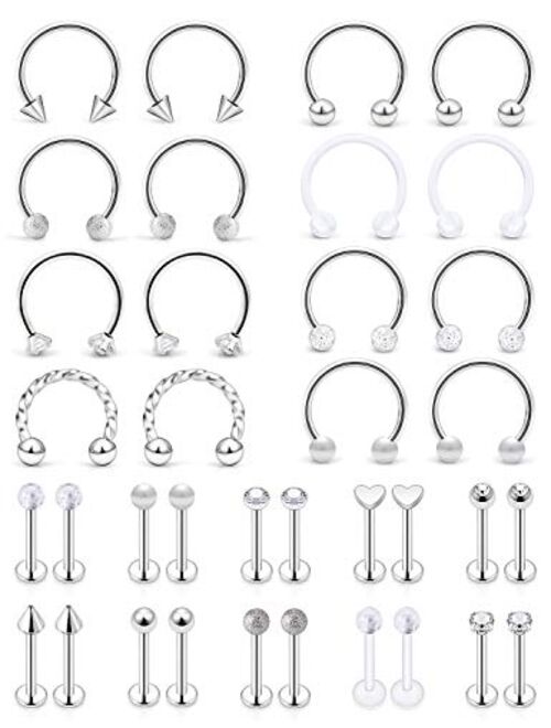 SCERRING 16g Lip Rings Stainless Steel Horseshoe Labret Monroe Lip Rings Nail Tragus Helix Earrings Studs Ring Medusa Piercing Jewelry 8mm 36PCS