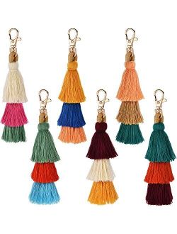 Tatuo 6 Pieces Handmade Bohemian Tassel Keychain Tassels Bag Key Chain Charm Handbags Pendant Key Chain Rings