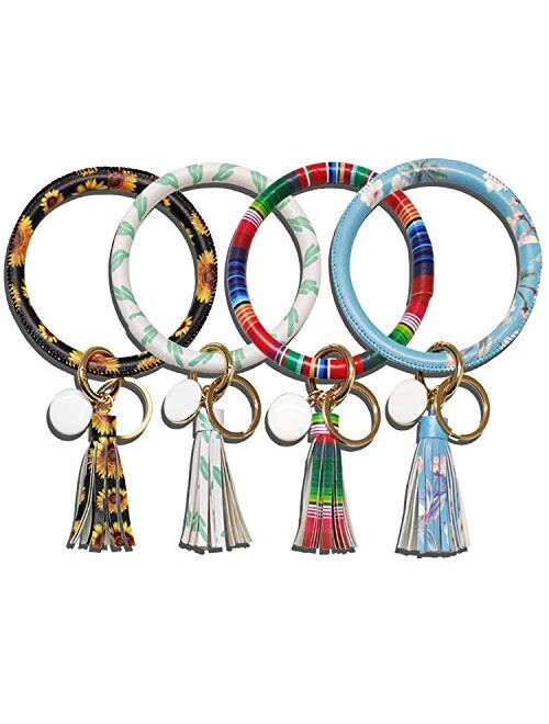 Lomodo 4 PCS Wristlet Keychain Bracelet Bangle Key Ring Leather Tassel Key Chain for Women Girls