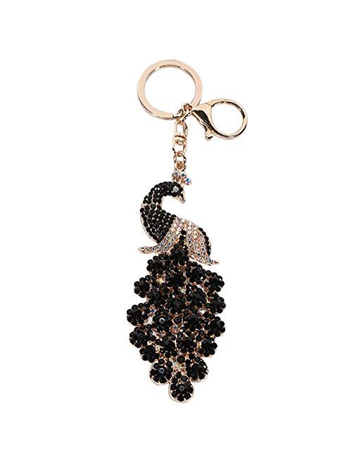 JOUDOO Peacock Keychain with Rhinestone for Bags or Purse GJ008