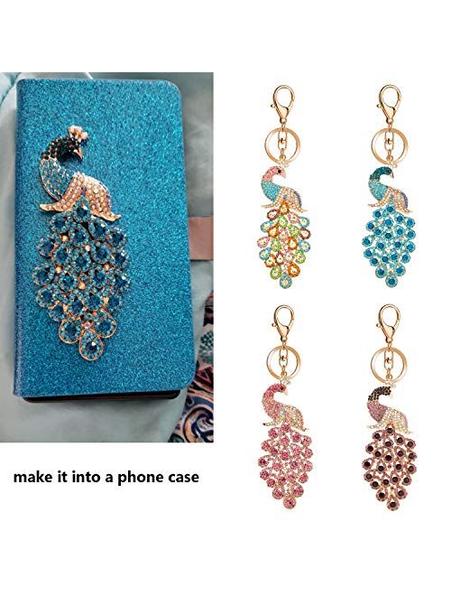 JOUDOO Peacock Keychain with Rhinestone for Bags or Purse GJ008