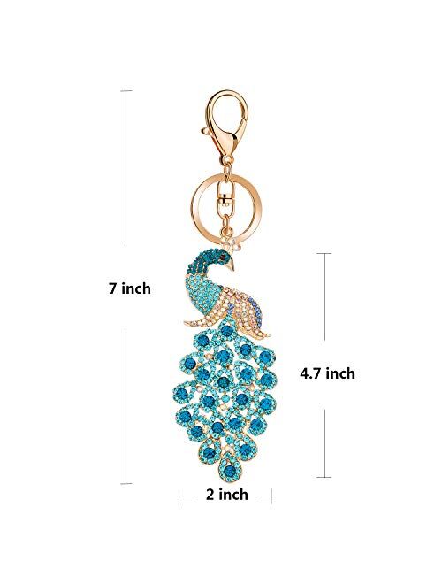 JOUDOO Peacock Keychain with Rhinestone for Bags or Purse GJ008