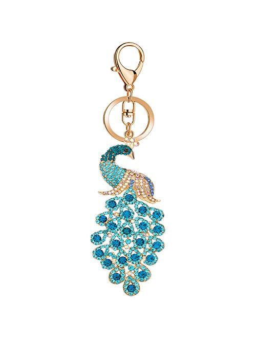 JOUDOO Peacock Keychain with Rhinestone for Bags or Purse GJ008