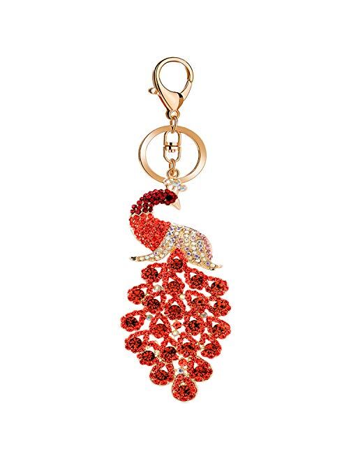 JOUDOO Peacock Keychain with Rhinestone for Bags or Purse GJ008