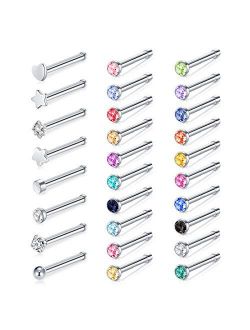 Zolure 20 Gauge Nose Stud Rings Surgical Steel Nose Pin Bone Studs Nose Piercing Jewelry Set