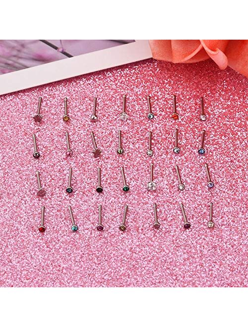 Zolure 20 Gauge Nose Stud Rings Surgical Steel Nose Pin Bone Studs Nose Piercing Jewelry Set