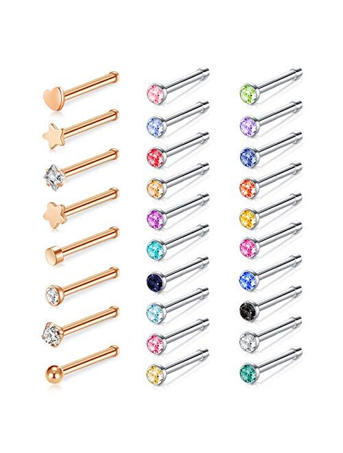 Zolure 20 Gauge Nose Stud Rings Surgical Steel Nose Pin Bone Studs Nose Piercing Jewelry Set