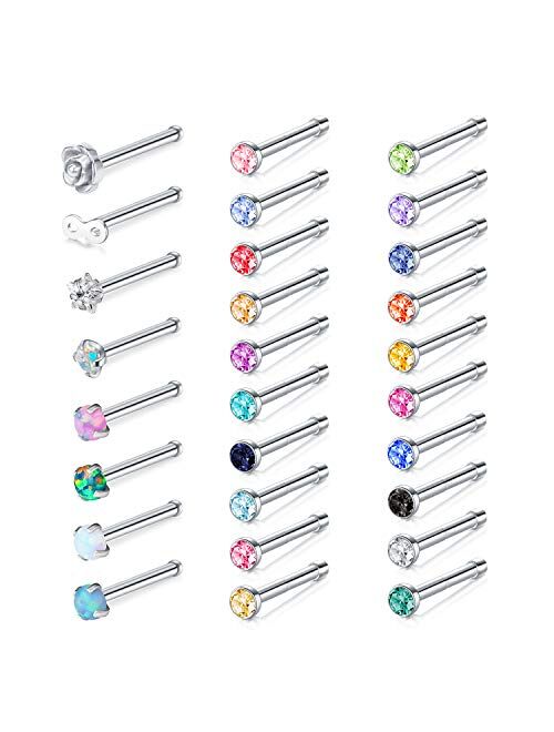 Zolure 20 Gauge Nose Stud Rings Surgical Steel Nose Pin Bone Studs Nose Piercing Jewelry Set