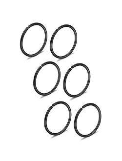 Ruifan 6-30PCS Non Pierced Stainless Steel Clip on Closure Round Ring Fake Nose Lip Helix Cartilage Tragus Ear Hoop Earrings Jewelry 20G