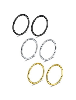 Ruifan 6-30PCS Non Pierced Stainless Steel Clip on Closure Round Ring Fake Nose Lip Helix Cartilage Tragus Ear Hoop Earrings Jewelry 20G