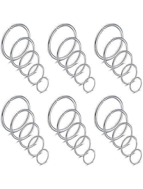 Ruifan 6-30PCS Non Pierced Stainless Steel Clip on Closure Round Ring Fake Nose Lip Helix Cartilage Tragus Ear Hoop Earrings Jewelry 20G