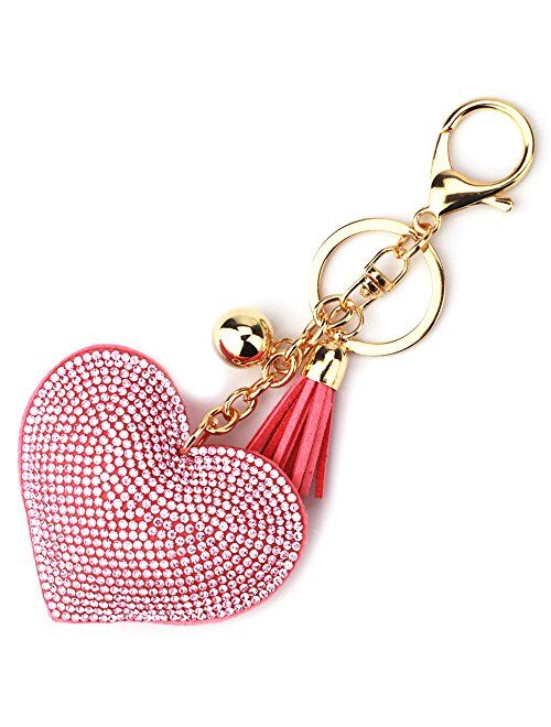 Elesa Miracle Girl Women Love Heart Tassel Keychain, Purse Bag Charm, Handbag Accessories, Car Key Chain